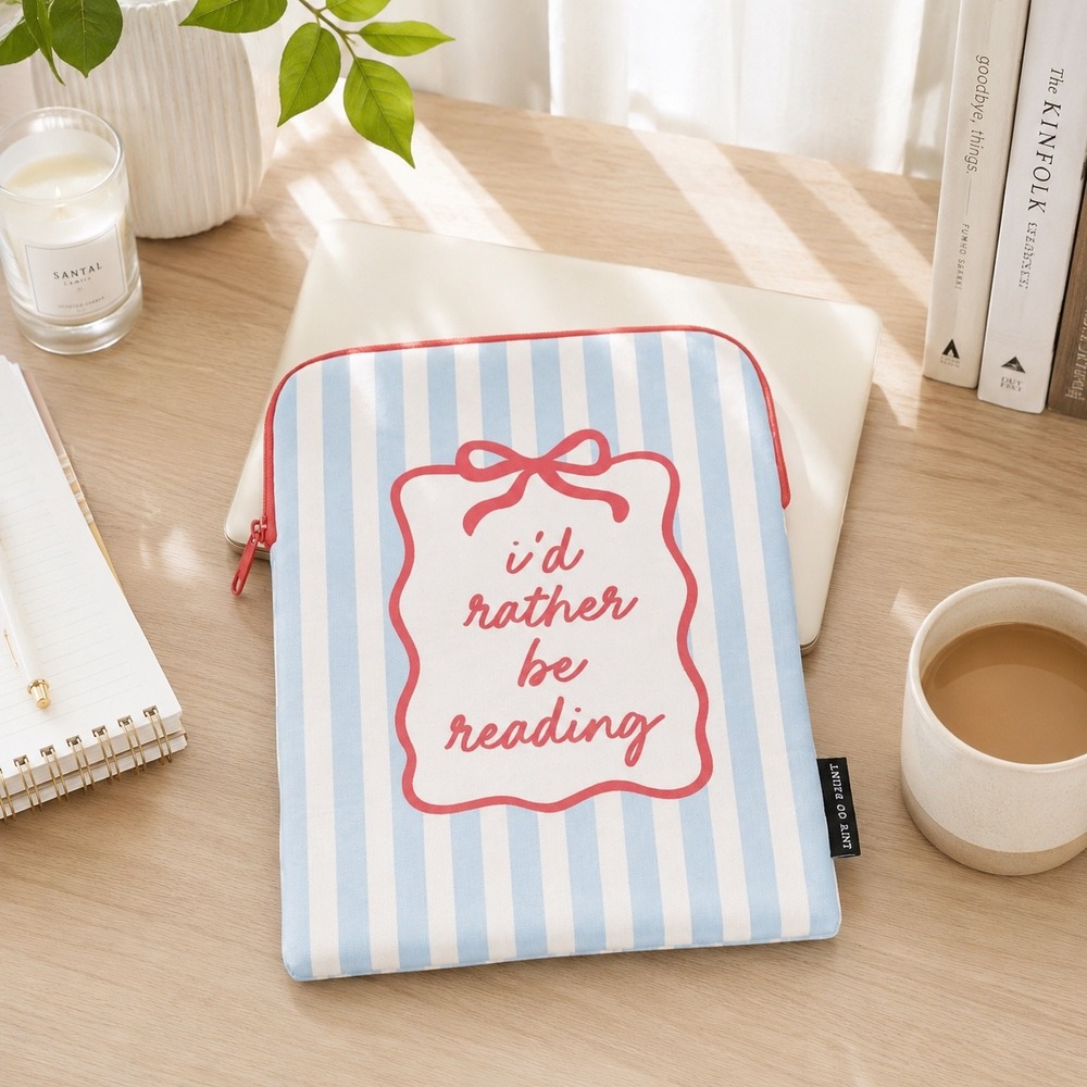 Out of Print Id Rather Be Reading Book Sleeve Blue Striped Neoprene Pouch Target